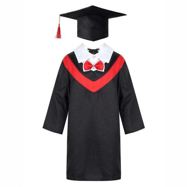 Kids Boys Girls Primary School Uniforms Graduation Gown with Tassel Cap Set Children Students Costume Photography Roleplay Dress