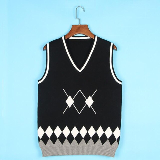 Autumn British School Girl Sleeveless Sweater Vest School Uniforms V-neck Japanese Boys And Girls Students Korean Knitted Vest