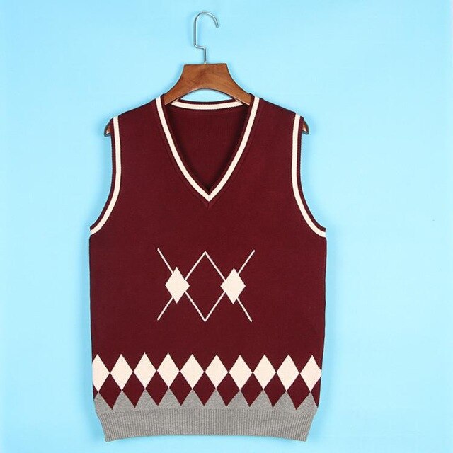 Autumn British School Girl Sleeveless Sweater Vest School Uniforms V-neck Japanese Boys And Girls Students Korean Knitted Vest