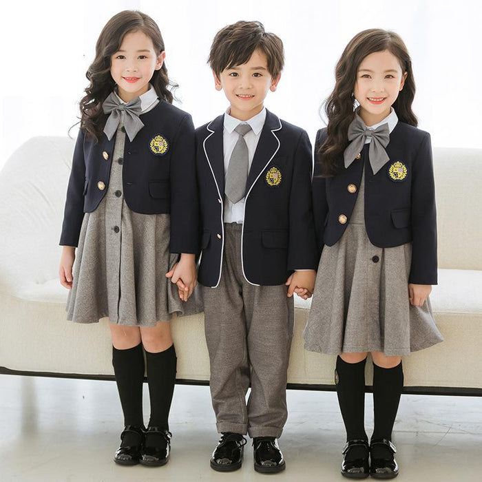 Children Autumn British School Uniform Boys Girls Gray Clothes Suit Blazer Coat Dress Japan Student Uniform School Girl Outfit