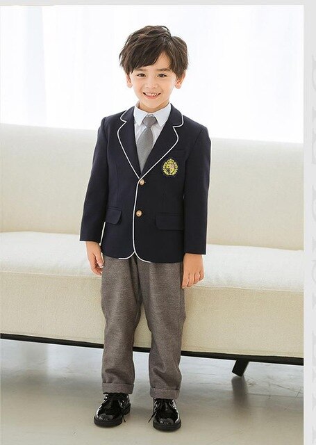 Children Autumn British School Uniform Boys Girls Gray Clothes Suit Blazer Coat Dress Japan Student Uniform School Girl Outfit