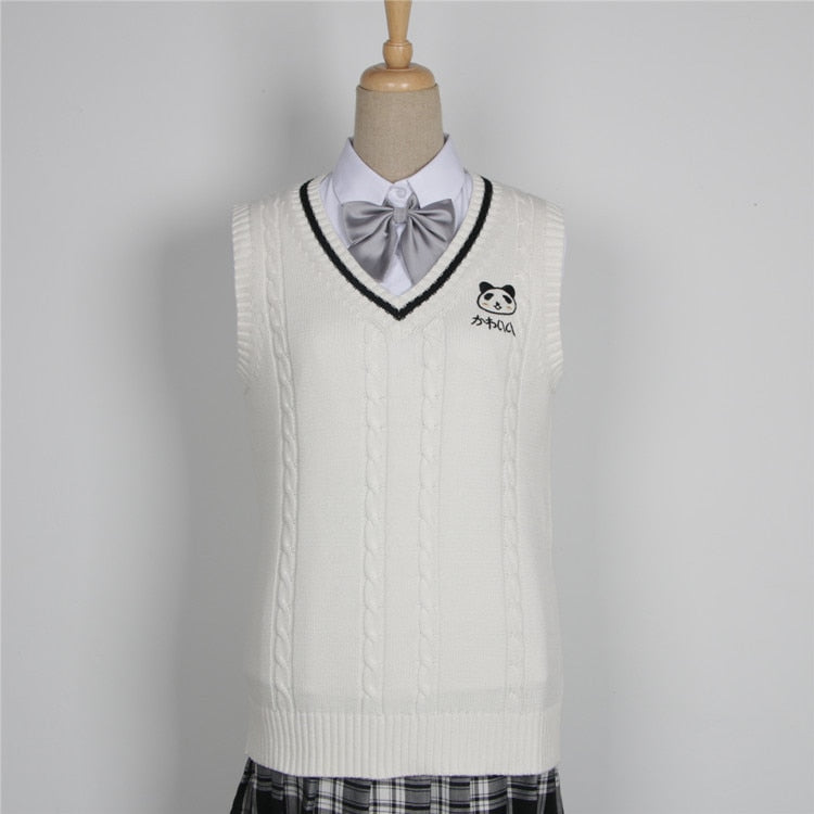 British Preppy School Girl Sleeveless Sweater Vest School Uniforms V-neck Japanese Boys And Girls Students Korean Knitted Vest