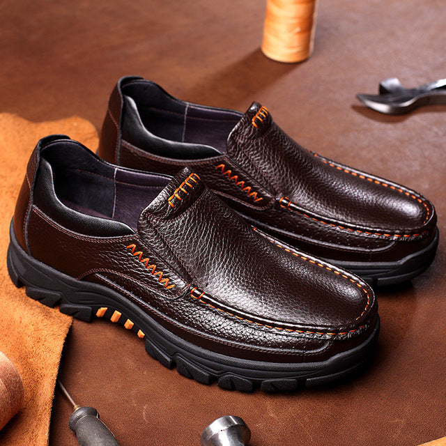 Newly Men's Genuine Leather Shoes Size 38-46 Head Leather Soft Anti-slip Driving Shoes Man Spring Business Dress Shoes