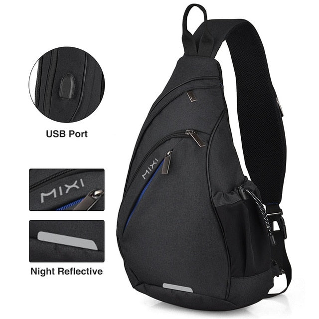 Mixi Men One Shoulder Backpack Women Sling Bag Crossbody USB Boys Cycling Sports Travel Versatile Fashion Bag Student School