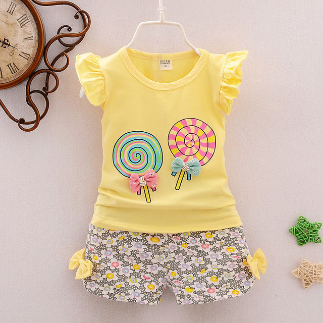 Two Pieces Cotton Girls Clothing Sets Summer Vest Sleeveless Children Sets Fashion Girls Clothes Suit Casual Floral Outfits 1-5T