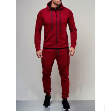 Men Casual Tracksuit Sport 2PCS Set Jacket+Pants Sport Jogging Athletic Trainer Solid Cotton Suit Runing Wear Gym Wear