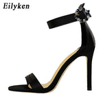 Eilyken Fashion Crystal Rhinestone Ankle Buckle Strap Sandels For Women Open Toe Stiletto Heels Ladies Wedding Shoes Pumps
