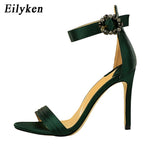 Eilyken Fashion Crystal Rhinestone Ankle Buckle Strap Sandels For Women Open Toe Stiletto Heels Ladies Wedding Shoes Pumps