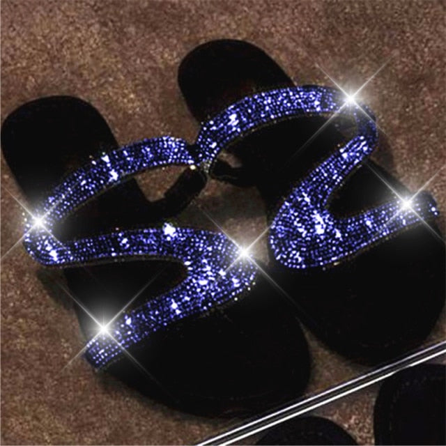 Rhinestone Sandals Women Summer 2021 Female Ladies Slippers Sandles Sandels Flats Shoes Woman Slides Luxury Designers Fashion