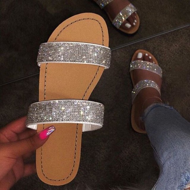 Summer Shoes Woman Rhinestone Sandals For Women 2021 Bling Slippers Flat Ladies Beach Sandles Designer Slides Luxury Sandels