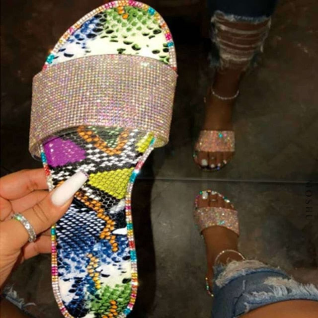 Summer Shoes Woman Rhinestone Sandals For Women 2021 Bling Slippers Flat Ladies Beach Sandles Designer Slides Luxury Sandels