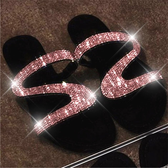 Summer Shoes Woman Rhinestone Sandals For Women 2021 Bling Slippers Flat Ladies Beach Sandles Designer Slides Luxury Sandels