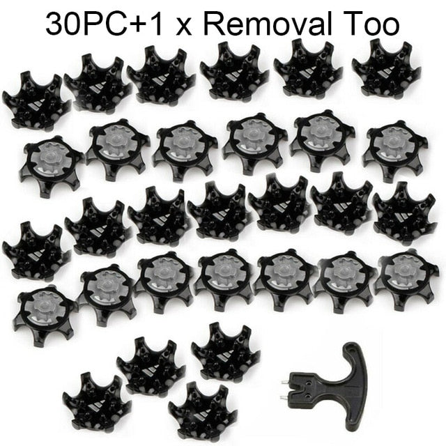 30pcs Golf Shoe Spikes Pins golf training aids Black Clamp Cleats Studs Replacement Plastic comfort durability with Removal Tool