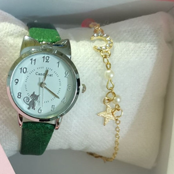 Girl Elementary School Student Fashion Watch Set Little Girl Cute Girl Watch Kids Watch Analog Children Quartz Electronic Watch