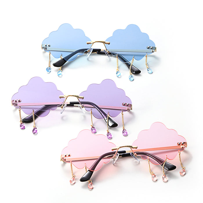 UV400 Trendy Tassel Sunglasses Fashion Retro Rimless Sun Glasses Steampunk Sunglasses Shades Funny Clouds Shaped Eyeglasses