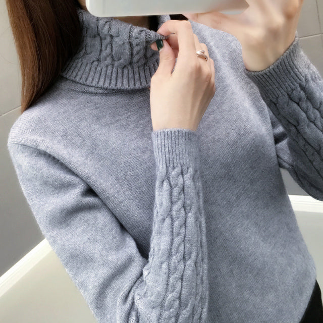 Women Sweater Turtleneck Pullovers Autumn Winter Sweaters New 2021 long sleeve Thick Warm Female Sweater Khaki