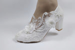 BaoYaFang White Flower Pumps New arrival womens wedding shoes Bride High heels platform shoes for woman ladies party dress shoes