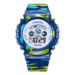 Navy Blue Camouflage Kids Watches LED Colorful Flash Digital Waterproof Alarm For Boys Girls Date Week Creative Children's Clock