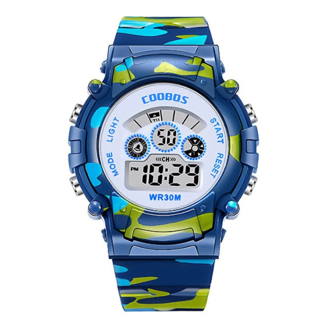 Navy Blue Camouflage Kids Watches LED Colorful Flash Digital Waterproof Alarm For Boys Girls Date Week Creative Children's Clock