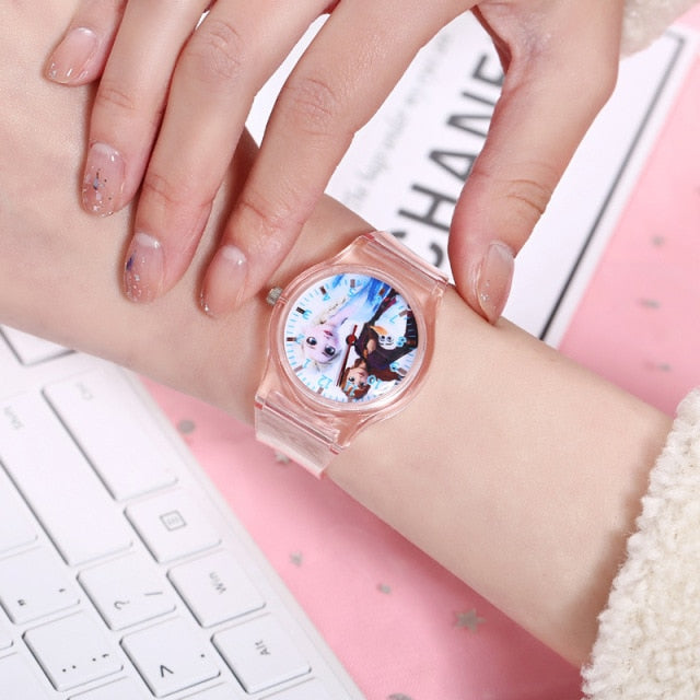 New Disney Frozen Princess Pattern Children Watch Toys Fashion Crystal Cartoon Leather Quartz Wristwatch for Girls Kids Toy Gift