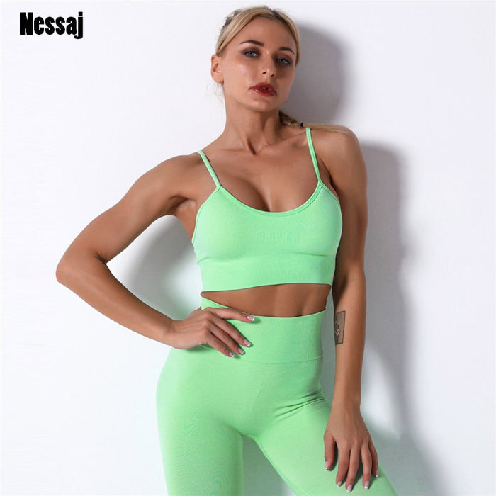 Nessaj Seamless Bra Women Gym Underwear Solid Women Fitness Tank Top Bras Athletic Vest Girl Shirt Sport Running Sports Wear