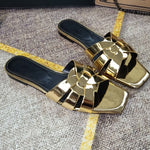 Designer Shoes Women Luxury 2021 Brand Logo Flat with  Slippers Shallow  Sandels for Women Summer  Plus Size 41 Ladies Slipper