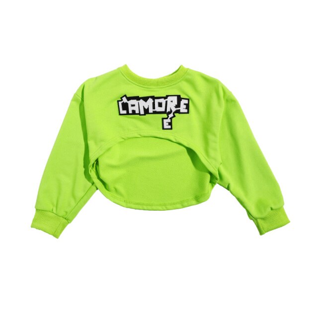 2020 Hip Hop Dance Clothing For Girls Green Top Hiphop Pants Festival Clothing Sports Suit Jazz Street Dance Wear Kids DQS3948