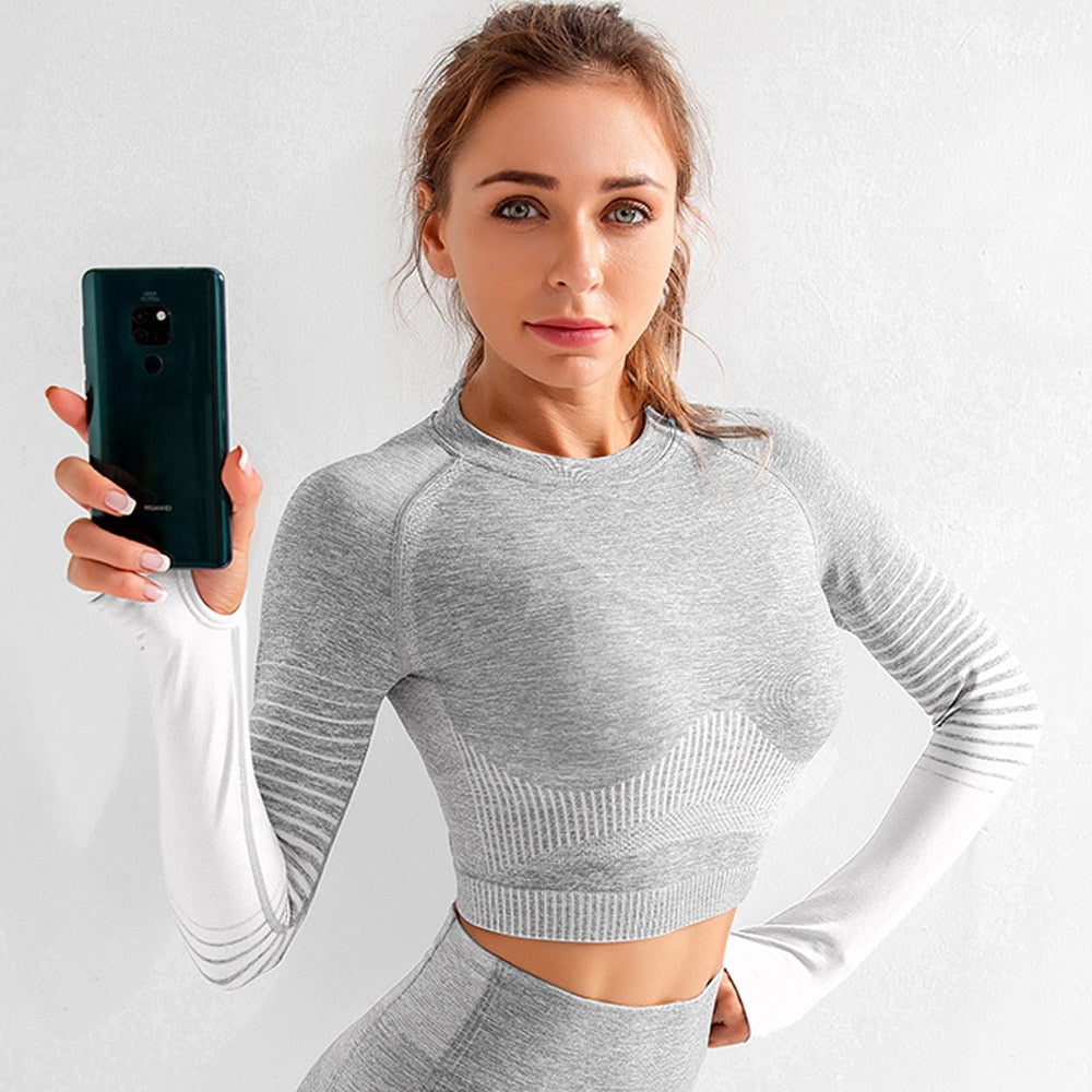 Breathable Yoga Woman Shirts Fitness Sports Crop Top Gym Seamless Top Workout Wear For Girl Energy Running Sports Shirts