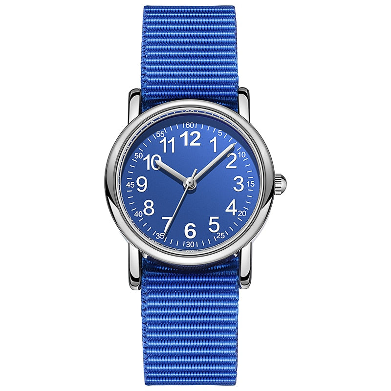 Easy to Read Kids Quartz Watches Nylon Strap Sweat Proof Japan Movement Boys and Girl