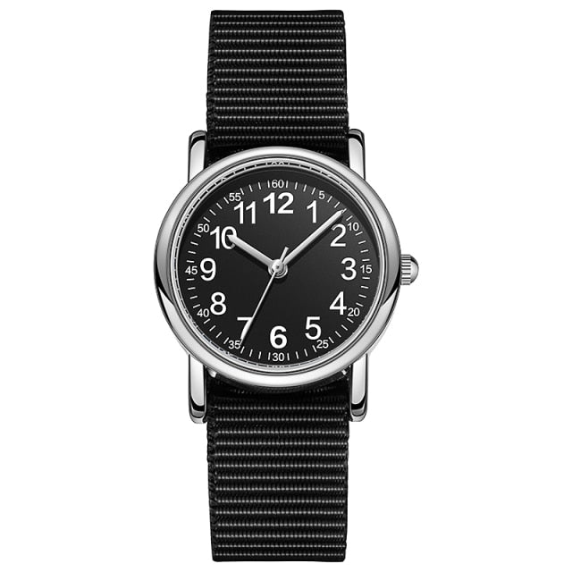 Easy to Read Kids Quartz Watches Nylon Strap Sweat Proof Japan Movement Boys and Girl