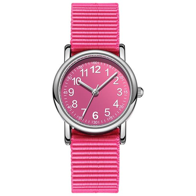Easy to Read Kids Quartz Watches Nylon Strap Sweat Proof Japan Movement Boys and Girl
