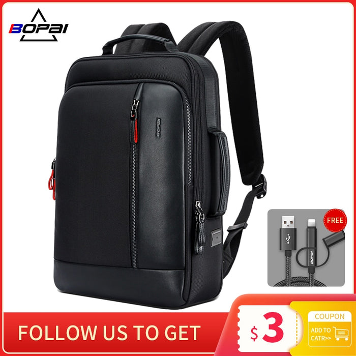 BOPAI Anti Theft Enlarge Backpack USB External Charge 15.6 Inch Laptop Backpack Men Waterproof School Back Pack Bag for Teenager