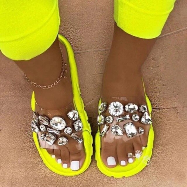 Sandals Women Summer Crystal Slides Glitter Slippers Ladies Rhinestone Female Diamond Flat Shoes Sandels Sandalias Mujerkm453