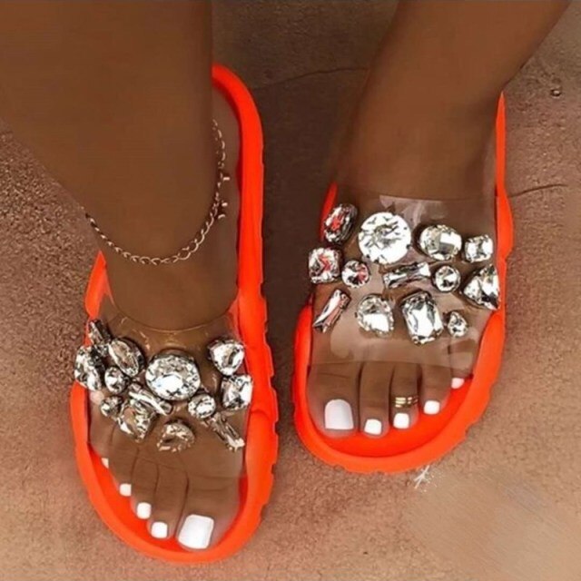 Sandals Women Summer Crystal Slides Glitter Slippers Ladies Rhinestone Female Diamond Flat Shoes Sandels Sandalias Mujer 2021