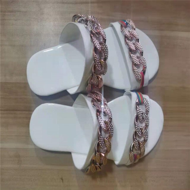 Flip-flop sandals ladies flat slippers ladies summer designer shoes ladies chain outdoor large size 43 sandels for women summer