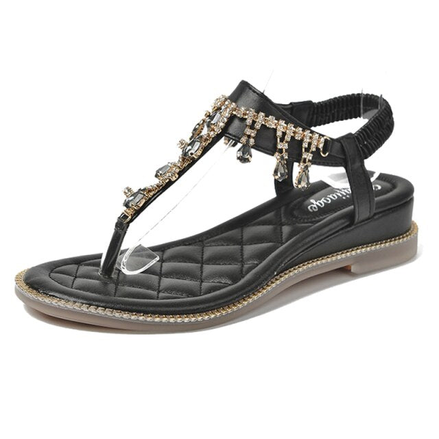 Luxury Sandals 2021 Summer Fashion Bohemian Designers Beach Sandals Flat Flip-toe Shoes Ladies Flats Beige Sandels for Women