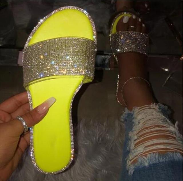 Leopard Sandals Women Summer Crystal Slides Glitter Slippers Ladies Rhinestone Female Diamond Flat Shoes Sandels Sandalias Mujer