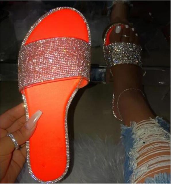 Leopard Sandals Women Summer Crystal Slides Glitter Slippers Ladies Rhinestone Female Diamond Flat Shoes Sandels Sandalias Mujer