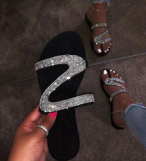 Leopard Sandals Women Summer Crystal Slides Glitter Slippers Ladies Rhinestone Female Diamond Flat Shoes Sandels Sandalias Mujer