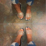 Leopard Sandals Women Summer Crystal Slides Glitter Slippers Ladies Rhinestone Female Diamond Flat Shoes Sandels Sandalias Mujer