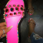 Leopard Sandals Women Summer Crystal Slides Glitter Slippers Ladies Rhinestone Female Diamond Flat Shoes Sandels Sandalias Mujer