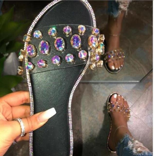 Leopard Sandals Women Summer Crystal Slides Glitter Slippers Ladies Rhinestone Female Diamond Flat Shoes Sandels Sandalias Mujer