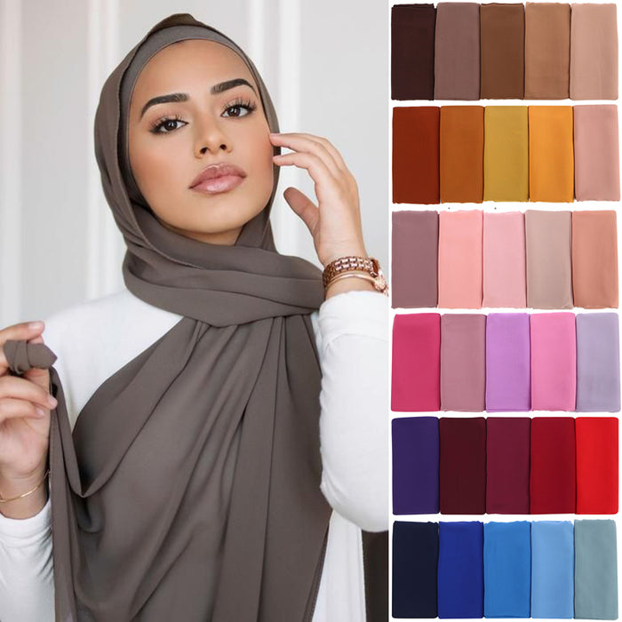 Plain Color Chiffon Scarf Hijab Headband Female Islamic Head Cover Wrap for Women Muslim Jersey Hijabs Hair Scarves Headscarf