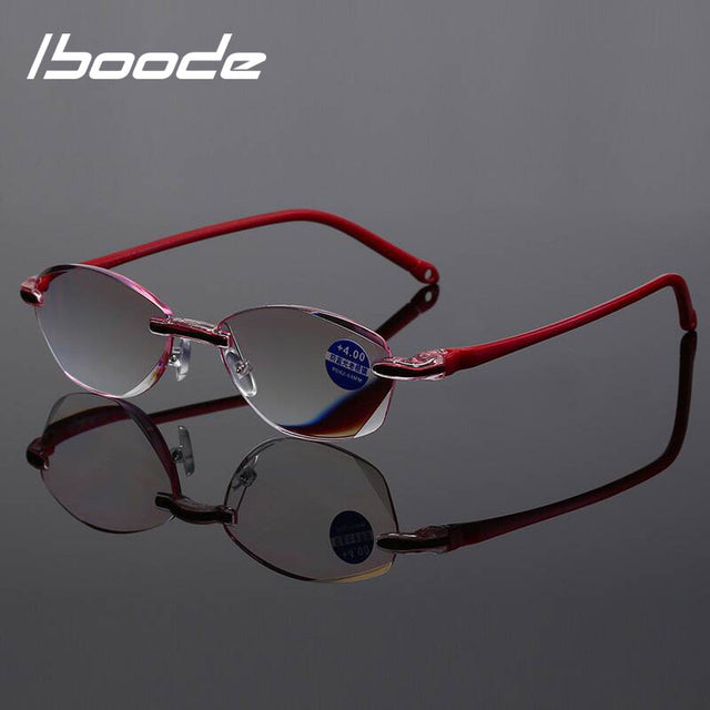 iboode Diopter +1.0 +1.5 +2.0 +2.5 +3.5 +4.0 Frameless Anti-blue Light Reading Glasses Women Ladies Presbyopia Eyewear Frames