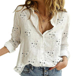 Casual Long Sleeve Birds Print Loose Shirts Women Oversized Cotton and Linen Blouses and Tops Vintage Streetwear Tunic Tees