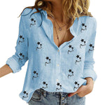 Casual Long Sleeve Birds Print Loose Shirts Women Oversized Cotton and Linen Blouses and Tops Vintage Streetwear Tunic Tees