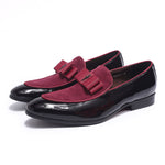 Handmade Genuine Patent Leather And Nubuck Leather Patchwork With Bow Tie Men Wedding Black Dress Shoes Men's Banquet Loafers