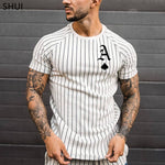 2021 Summer Men's T-shirt Summer Men's Street Style Round Neck Shirt Fashion Poker Print Short Sleeve Zebra Stripe Printed Top