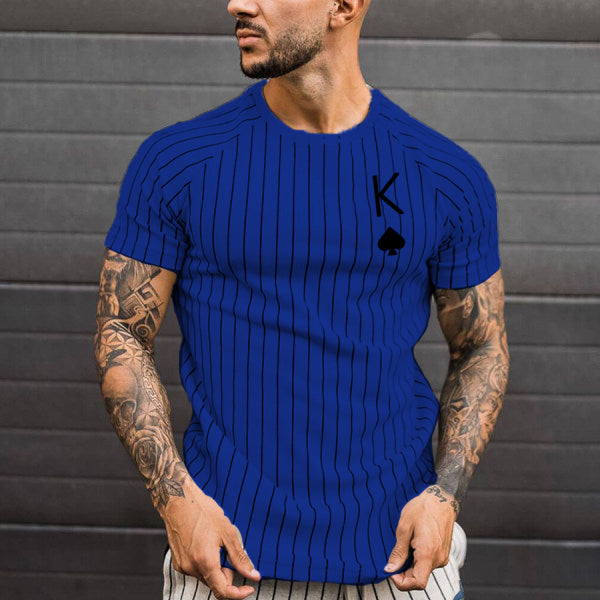2021 Summer Men's T-shirt Summer Men's Street Style Round Neck Shirt Fashion Poker Print Short Sleeve Zebra Stripe Printed Top