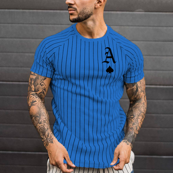 2021 Summer Men's T-shirt Summer Men's Street Style Round Neck Shirt Fashion Poker Print Short Sleeve Zebra Stripe Printed Top